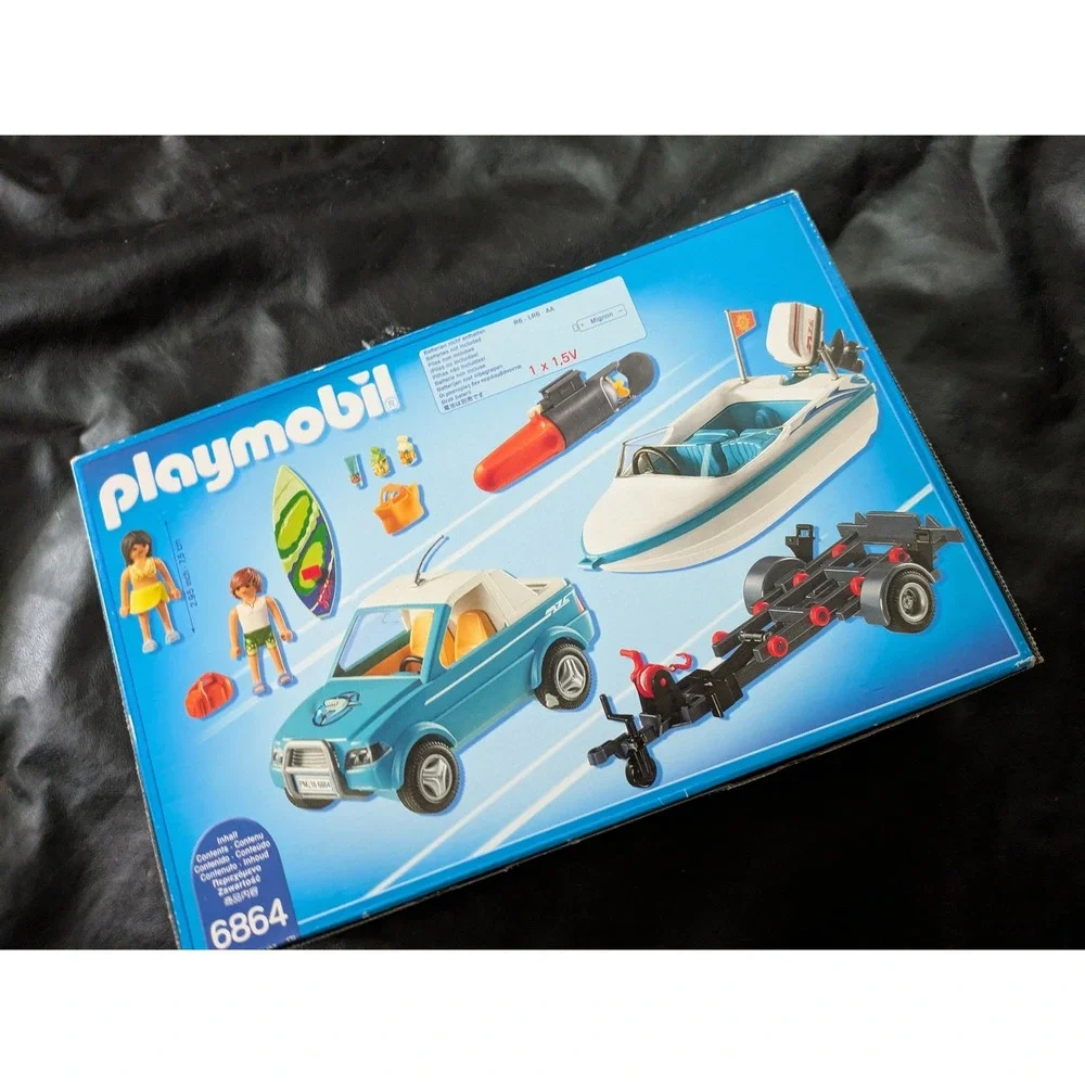 Playmobil Summer Fun Speedboat with Passenger Car Trailer Set 6864 New Sealed